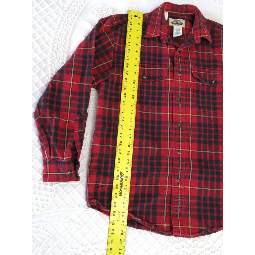 Eddie Bauer Legends Men's Small Heavy Flannel Long Sleeve Red Plaid Shirt Button - Picture 4 of 6